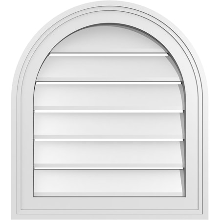 Ekena Millwork Round Top Surface Mount PVC Gable Vent: Functional, w/ 2"W x 1-1/2"P Brickmould Frame, 18"W x 20"H GVPRT18X2002SF